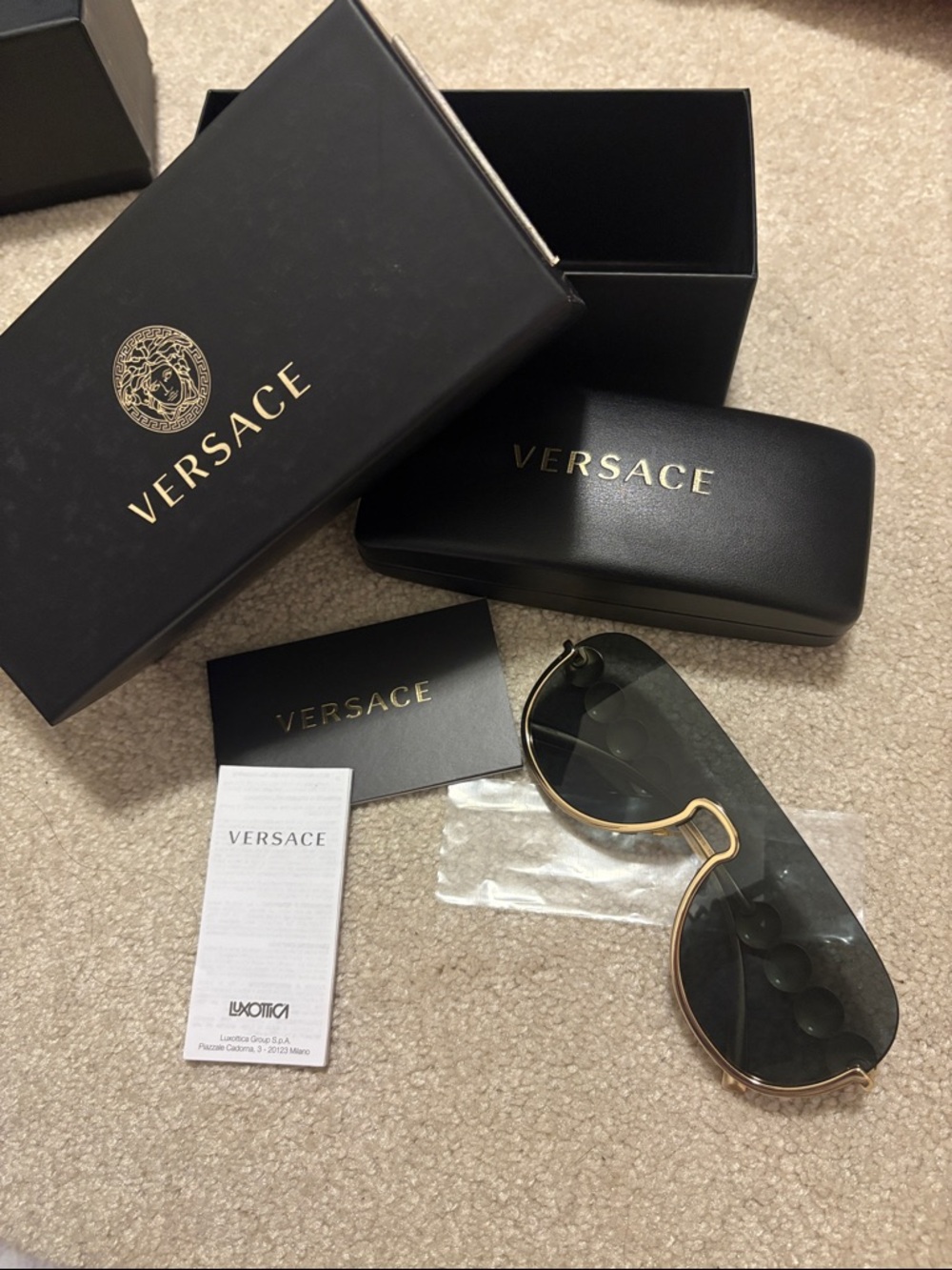 Versace Black Lenses Gold-Frame Shield Sunglasses
